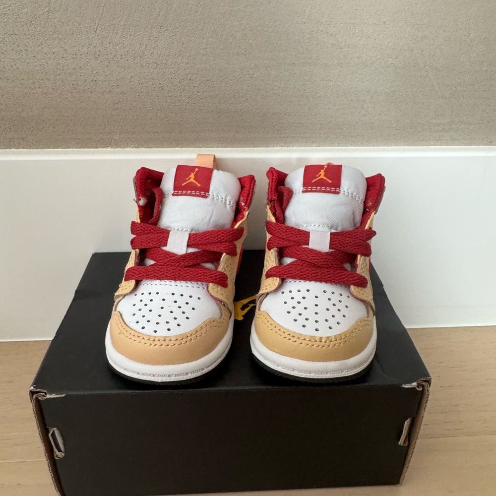 Kids Red and Tan Sneakers